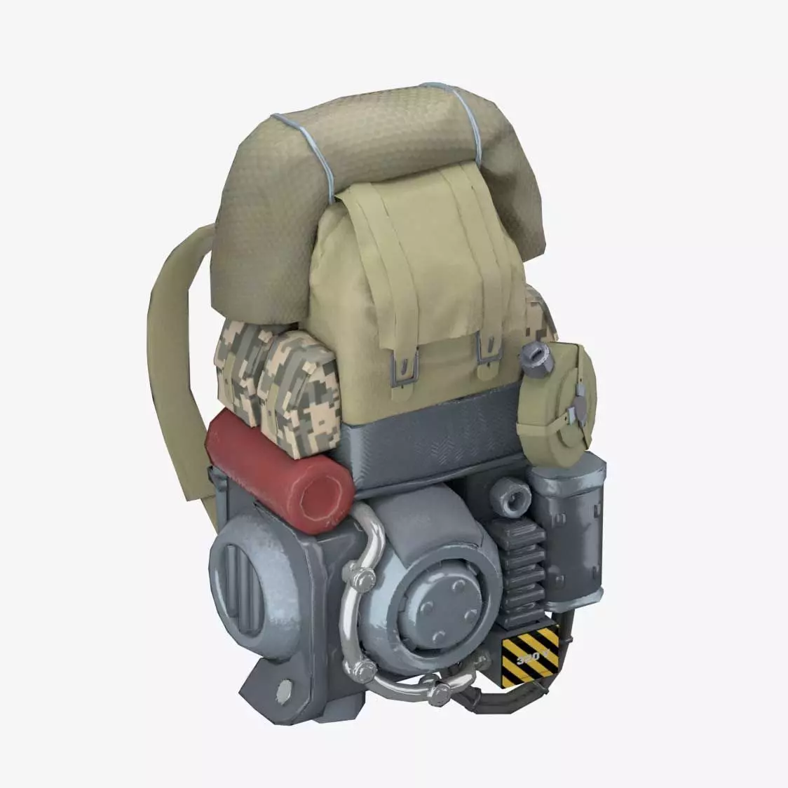 Army Backpack with Generator Low-poly 3D model