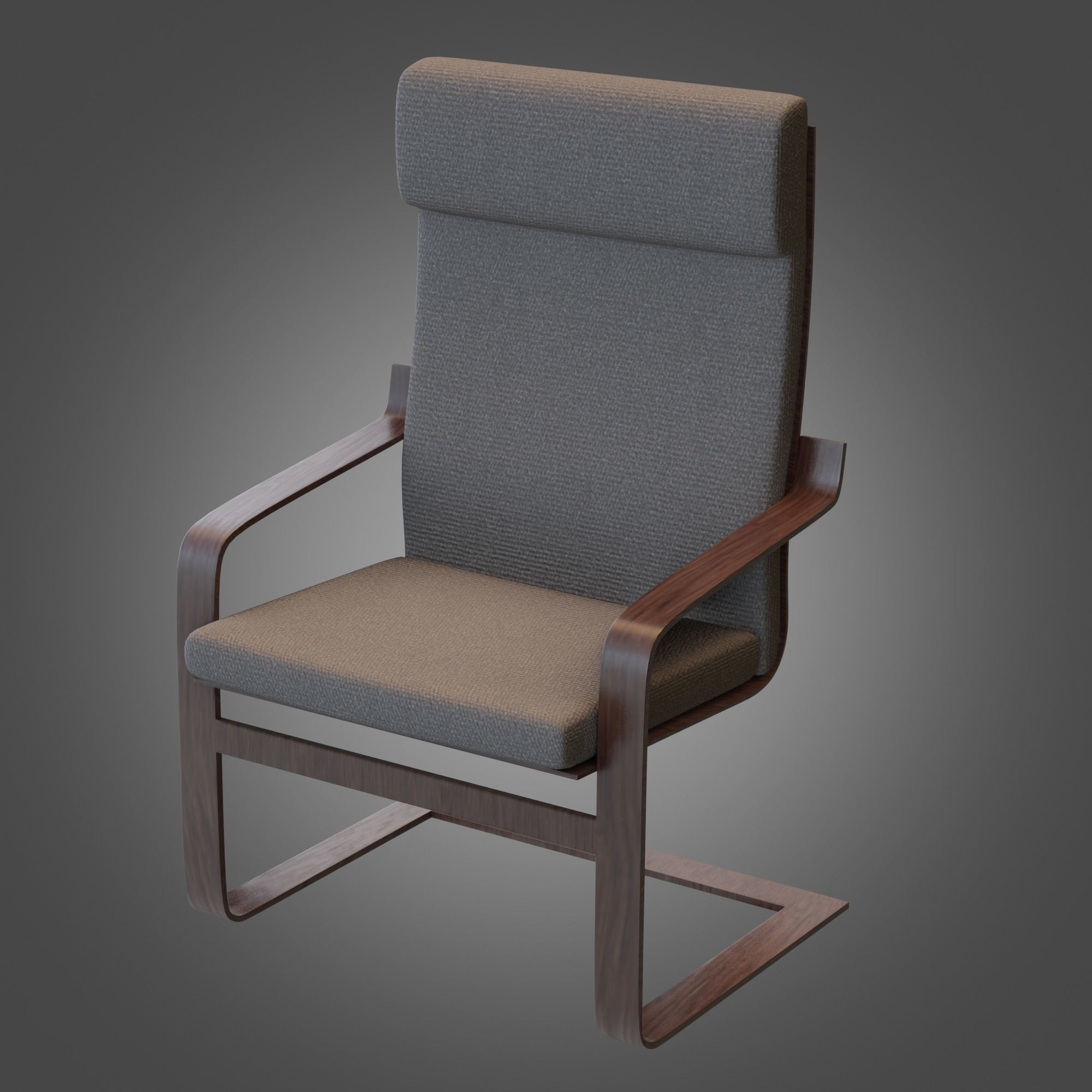 Chair Wooden Grey Subdivision Ready for Film Low-poly 3D model_1