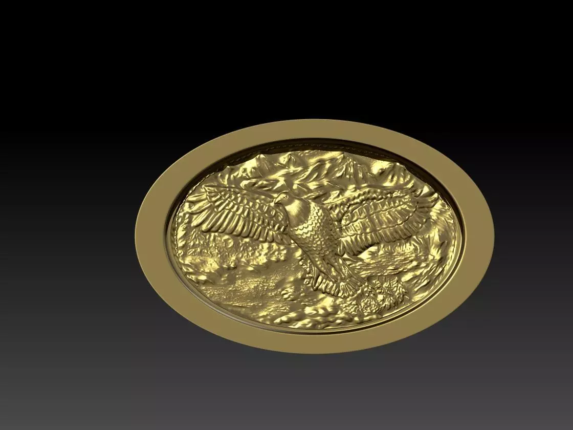 Medal gold coin with eagle 3D print model_0