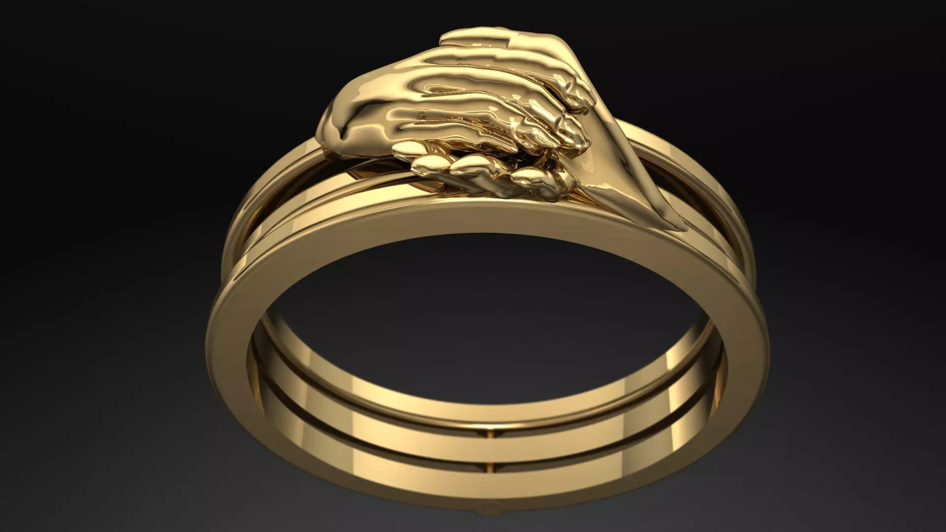 Shakehand Ring with  Mechanism of closing hand 3D print model_0