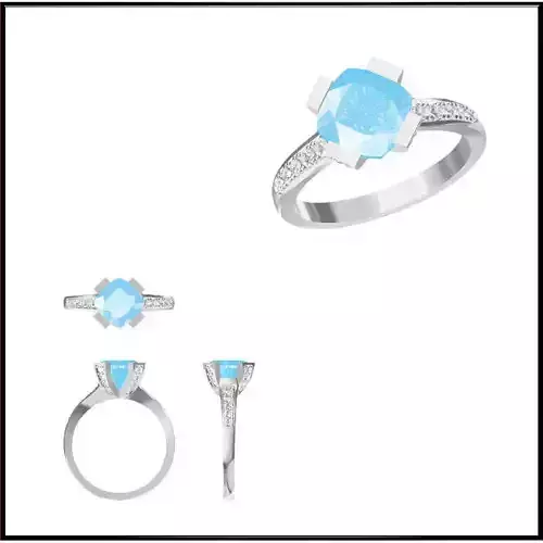 JCD Format White gold color stone rings rhino 3d jewelry