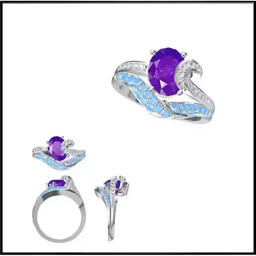 JCD Format White gold color stone rings 3d jewelry files for