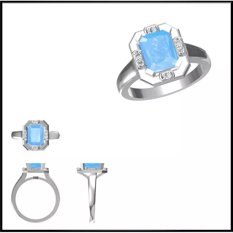 JCD Format White elegant gold color stone rings cad cam jewelry 3D ...