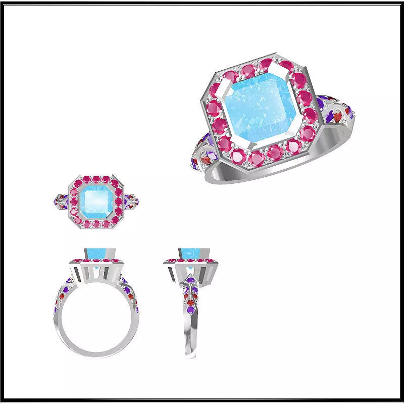 JCD Format Colored stone engagement rings cad ring design 3D print model