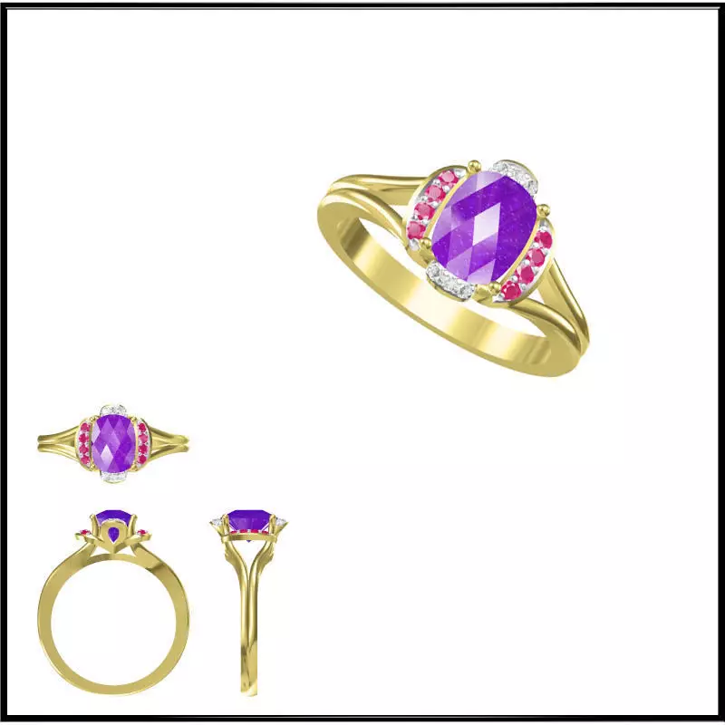JCD Format Colored stone engagement rings cad cam jewelry design 3D print model