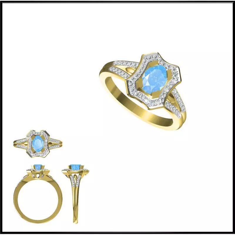 JCD Format Antique color stone rings ring cad 3D print model