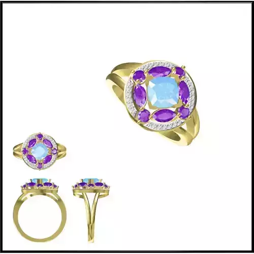 JCD Format Antique color stone rings cad cam jewelry design
