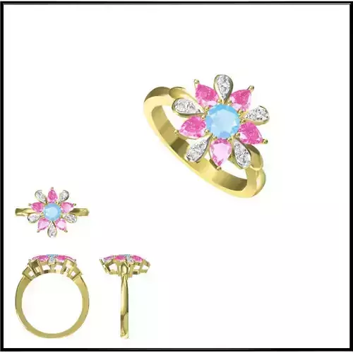 JCD Format Antique color stone rings 3d jewelry cad