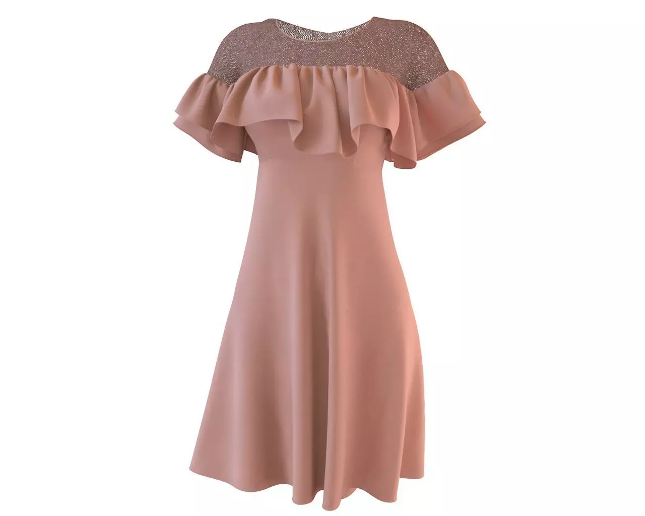 Stylish Designer Women Yoke Dress 3D model 3D model