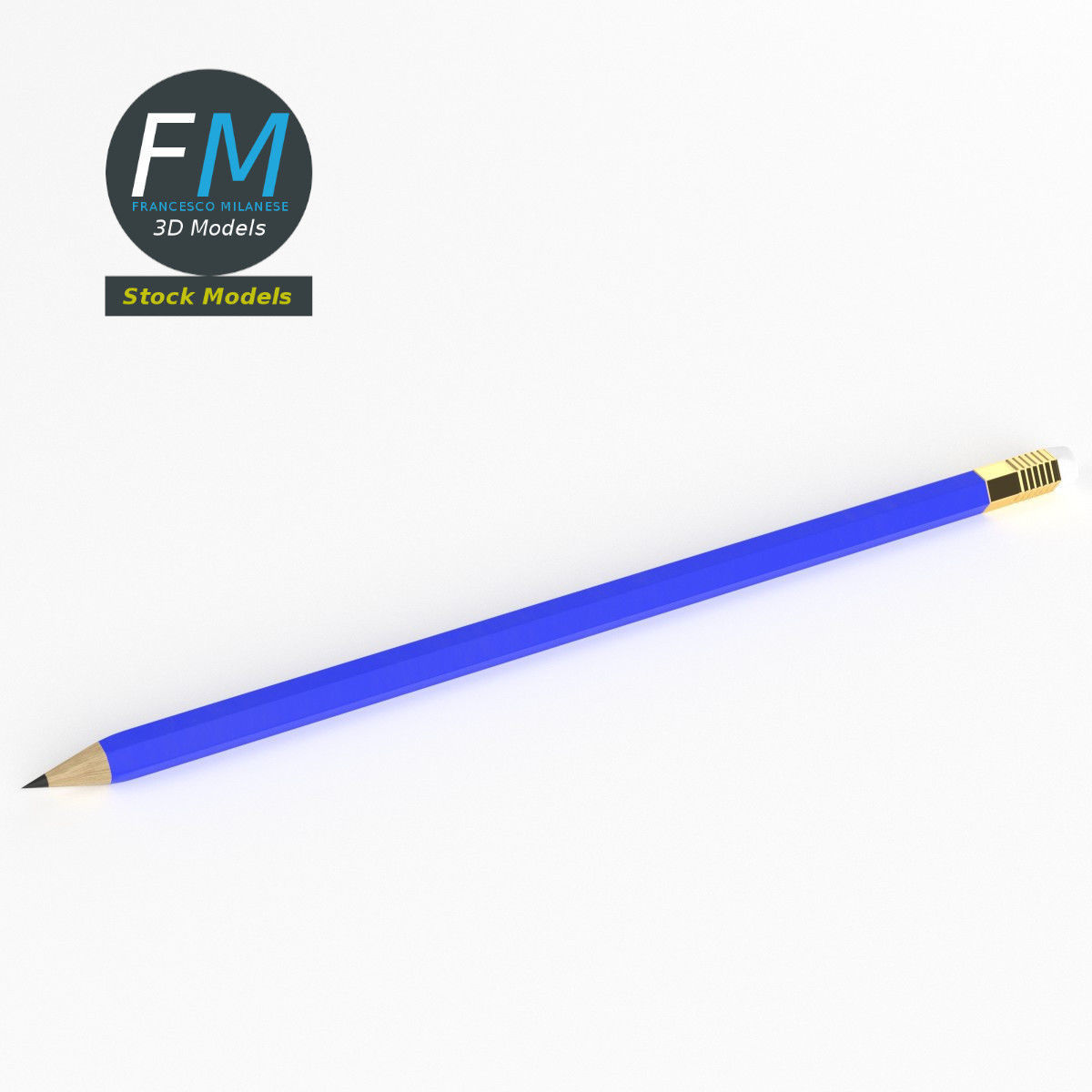 Pencil with eraser 3D model_2