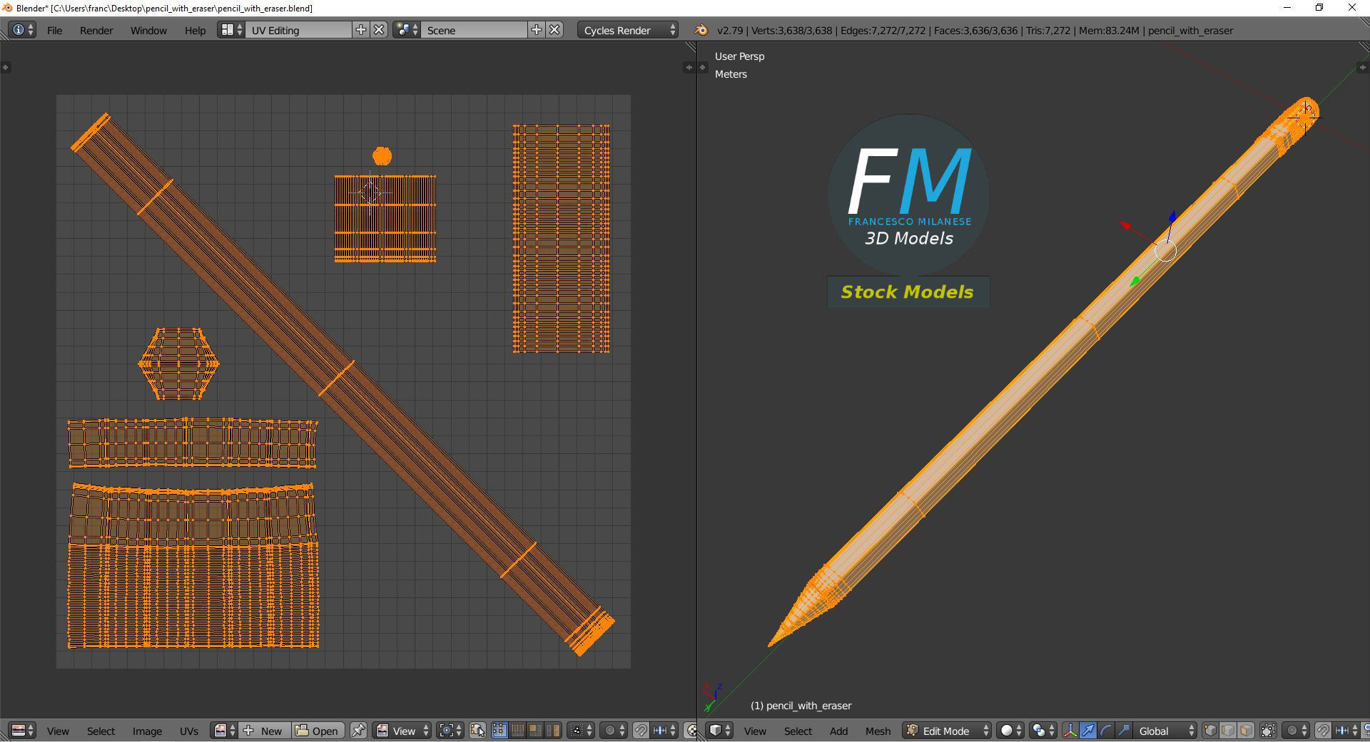 Pencil with eraser 3D model_10
