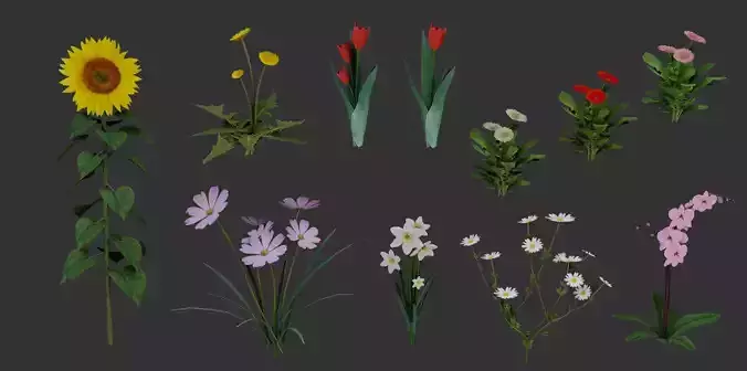 Flowers Pack Low-poly 3D model