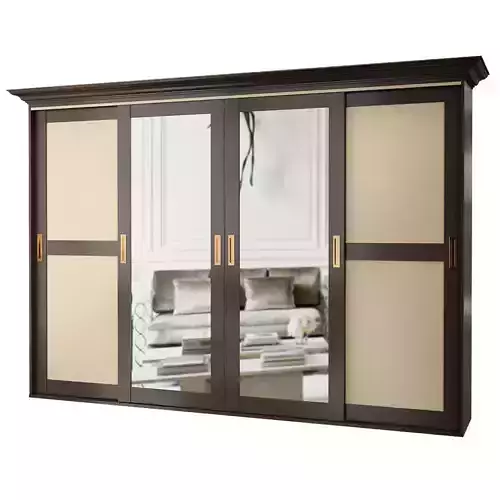 Wardrobe low poly 3d model sliding with mirrors