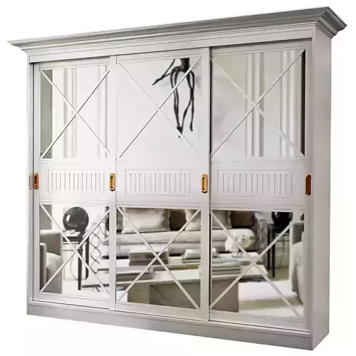 Wardrobe low poly 3d model with mirror doors