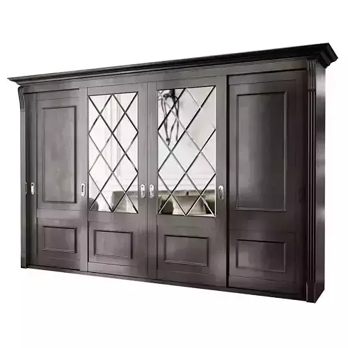 Wardrobe low poly 3d model with glass doors