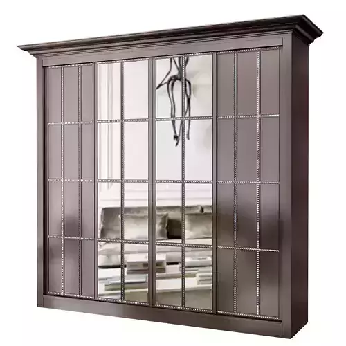 Wardrobe low poly 3d model armoire with glass doors and mirrors