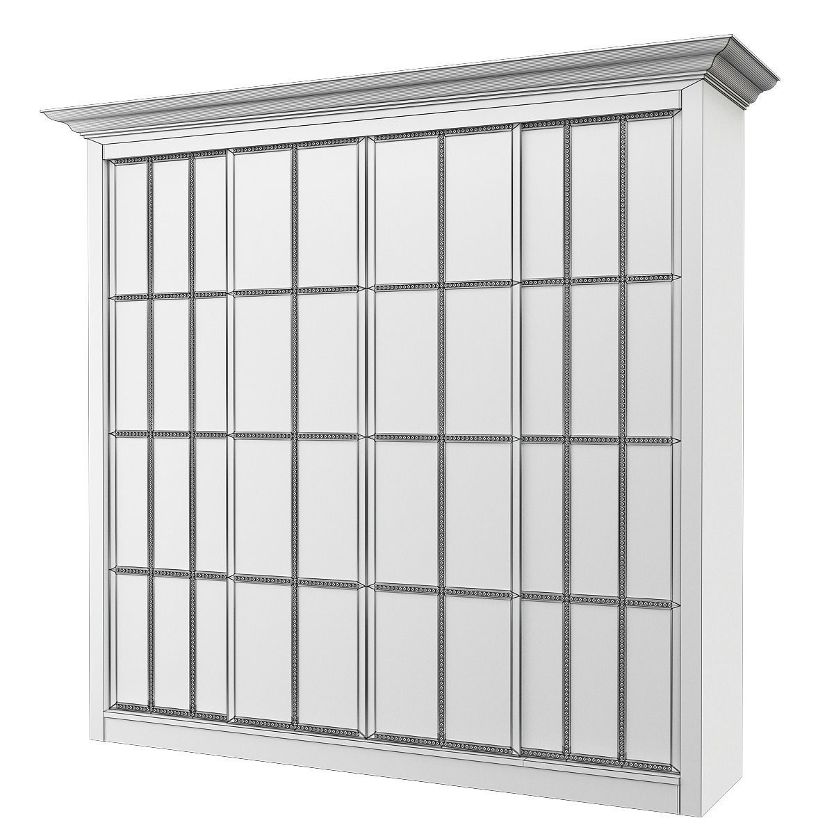 Wardrobe low poly 3d model armoire with glass doors and mirrors Low-poly 3D model_1