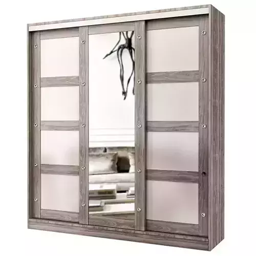 Wardrobe low poly 3d model sliding with glass doors