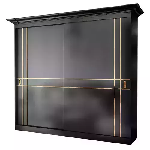 Wardrobe low poly 3d model cabinet with gold trim
