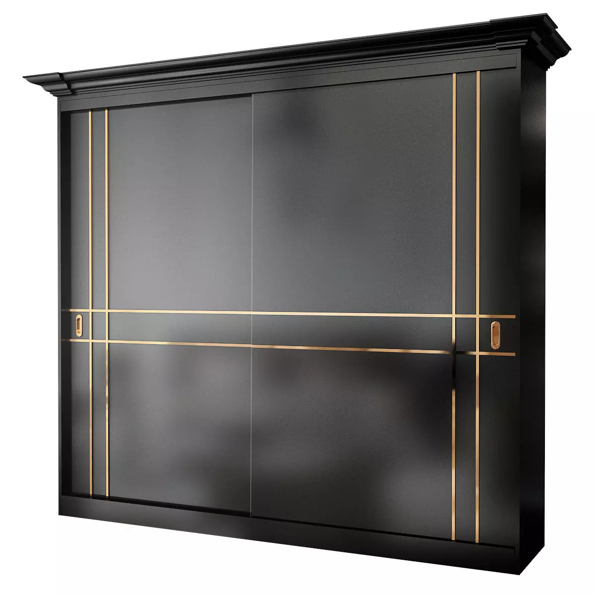 Wardrobe low poly 3d model cabinet with gold trim Low-poly 3D model_0