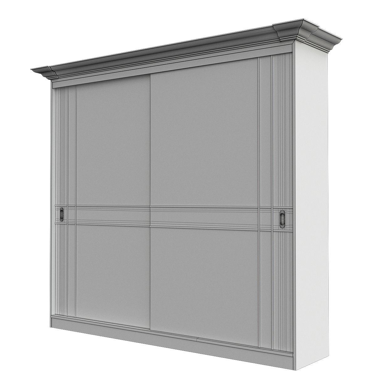 Wardrobe low poly 3d model cabinet with gold trim Low-poly 3D model_1