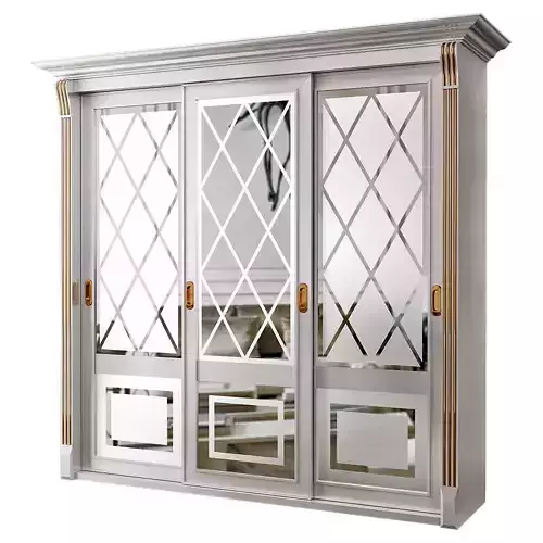 wardrobe low poly 3d model with mirror doors