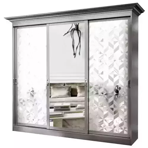 Wardrobe low poly 3d model mirrored closet doors