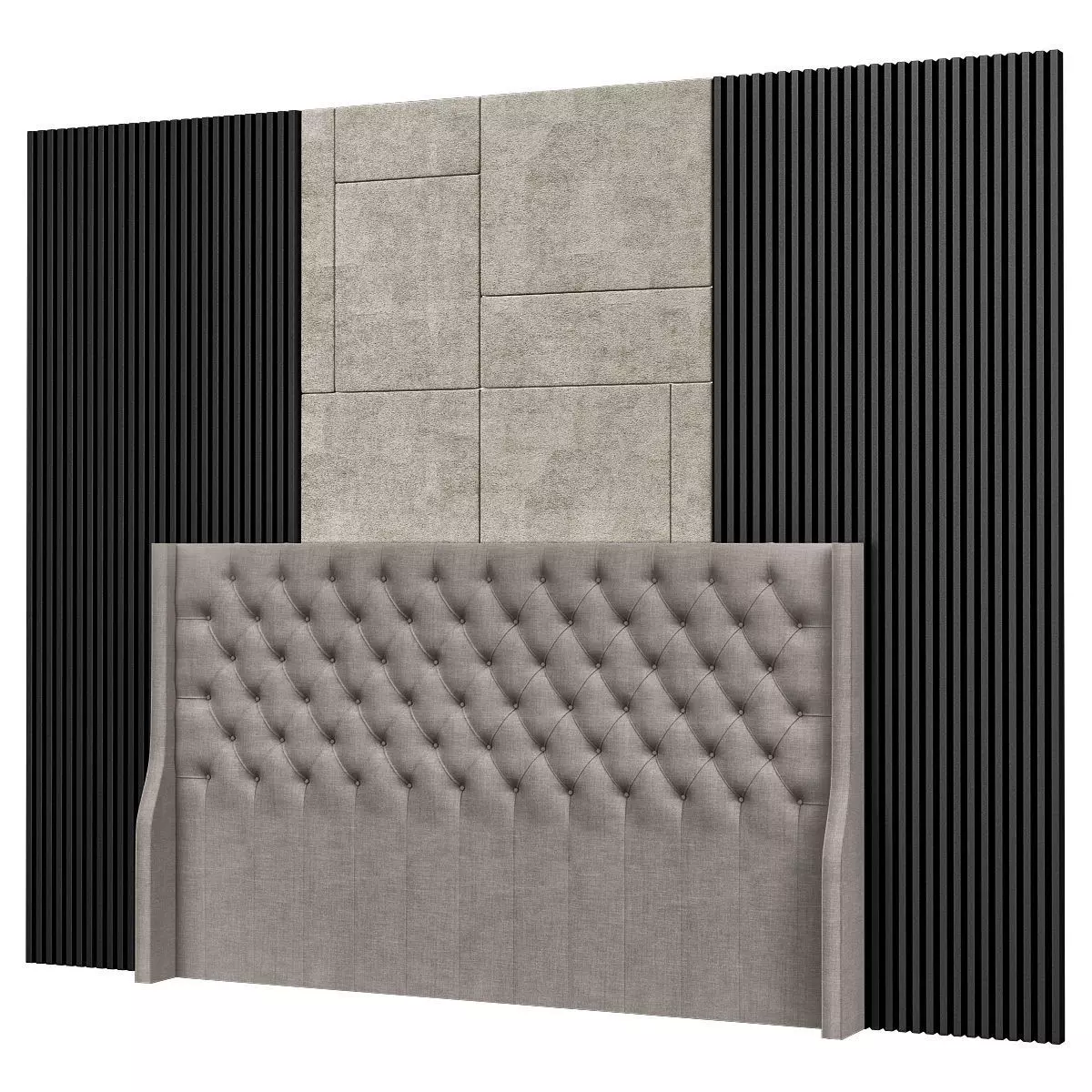 Headboard 3d model bed with tufted Low-poly 3D model_0