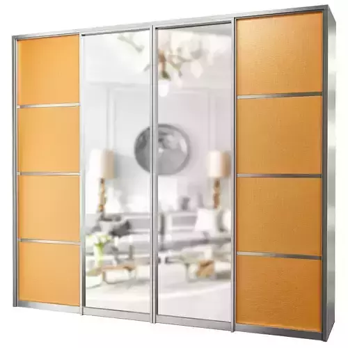 Wardrobe 3d model sliding in orange and silver