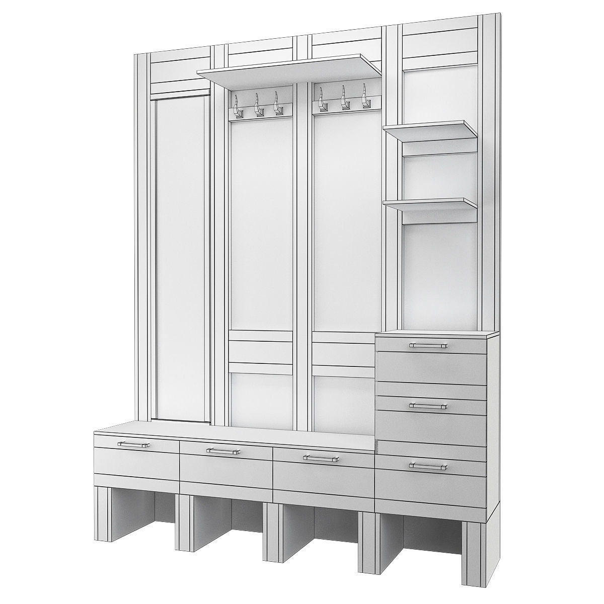 Wardrobe 3d model walk in closet with mirrors and drawers Low-poly 3D model_1