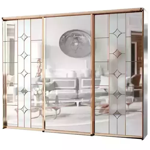 Wardrobe 3d model sliding glass door in gold and rose gold