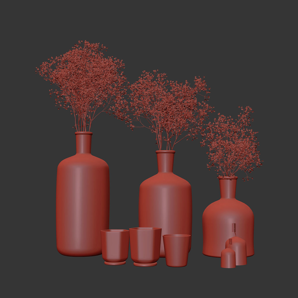 Decorative set with gypsophila flower and candles 3D model_2