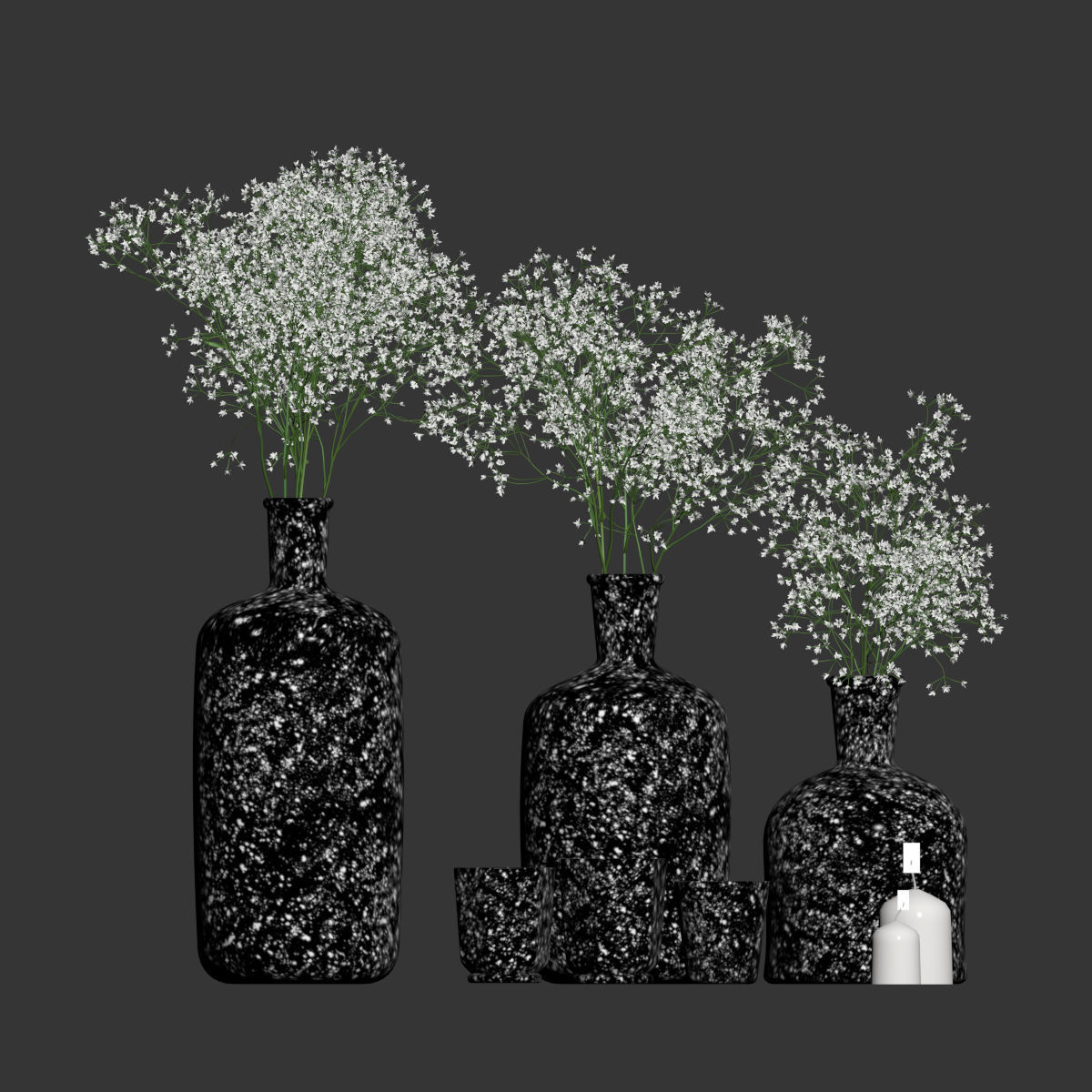 Decorative set with gypsophila flower and candles 3D model_4