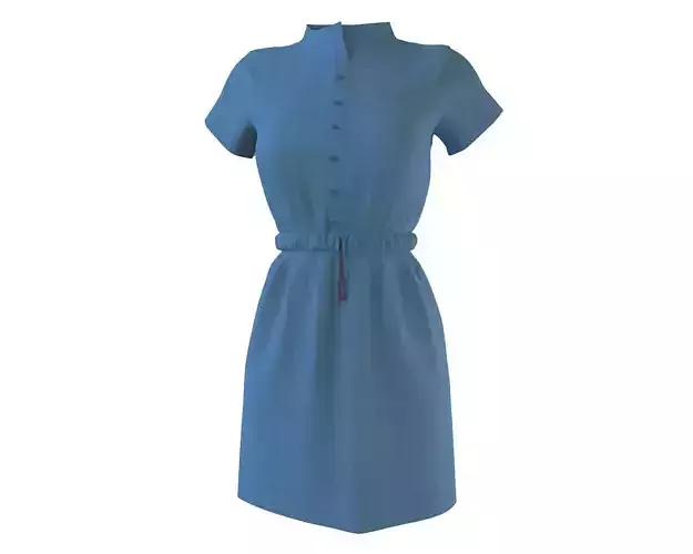 Stylish Designer Women Denim Tunic Dress  3D model 3D model