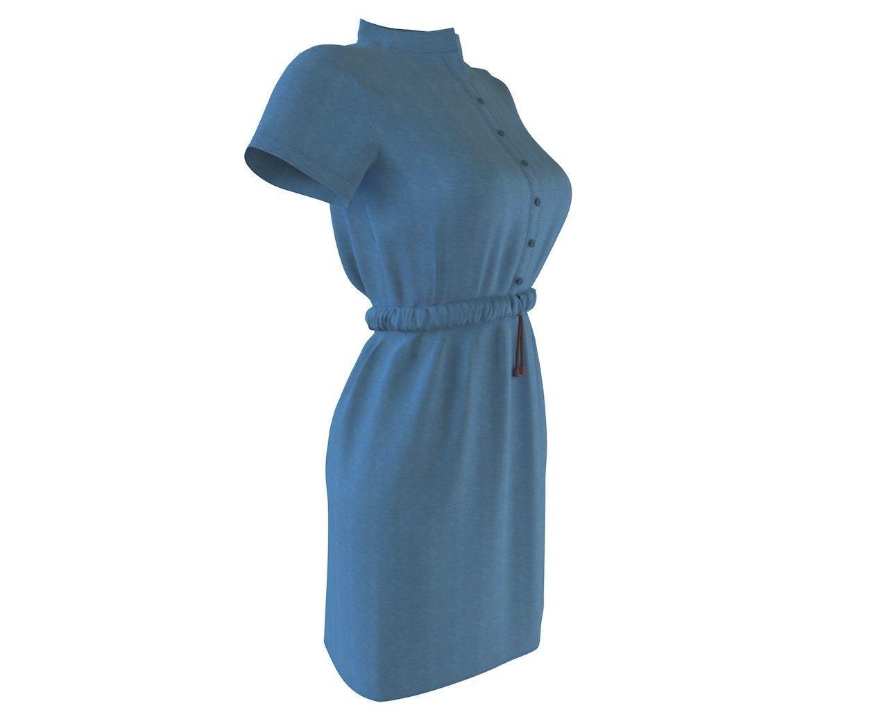 Stylish Designer Women Denim Tunic Dress  3D model 3D model_3