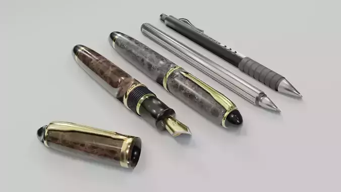 Pens 3D fountain pen Low-poly 3D model