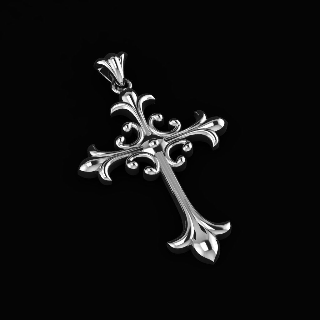 Cross with Gothic elements 3D print model_7