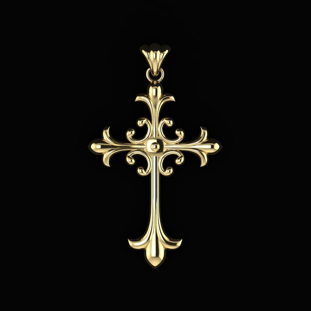 Cross with Gothic elements 3D print model_1