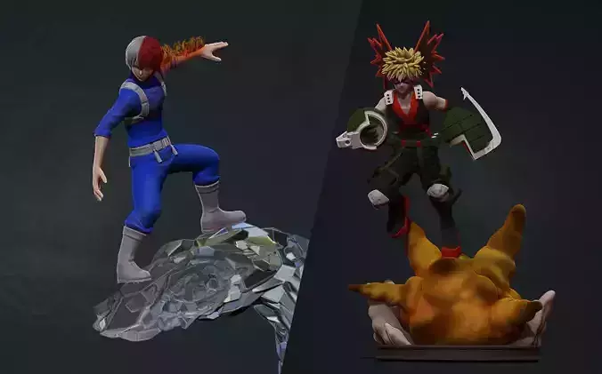 todoroki and bakugo 3d print statues - my hero academia 3D Model Collection