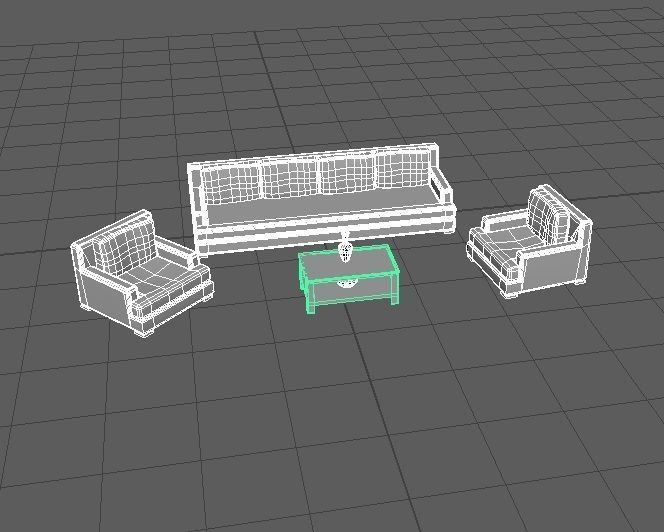 Old sofa and armchairs Low-poly 3D model_10