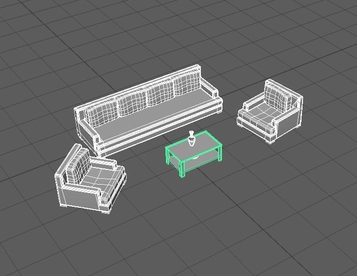 Old sofa and armchairs Low-poly 3D model_9