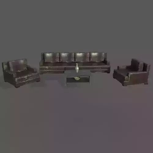 Old sofa and armchairs Low-poly 3D model