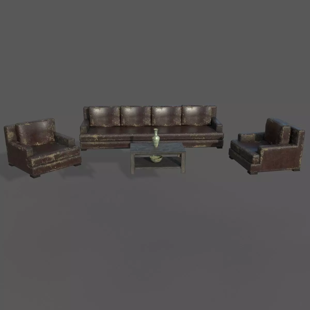 Old sofa and armchairs Low-poly 3D model_0