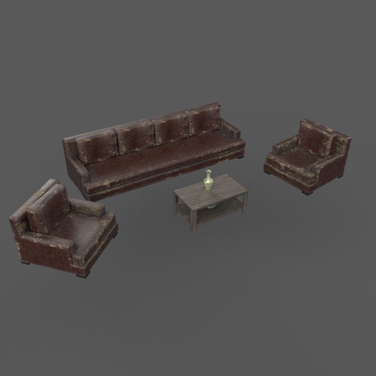 Old sofa and armchairs Low-poly 3D model_1