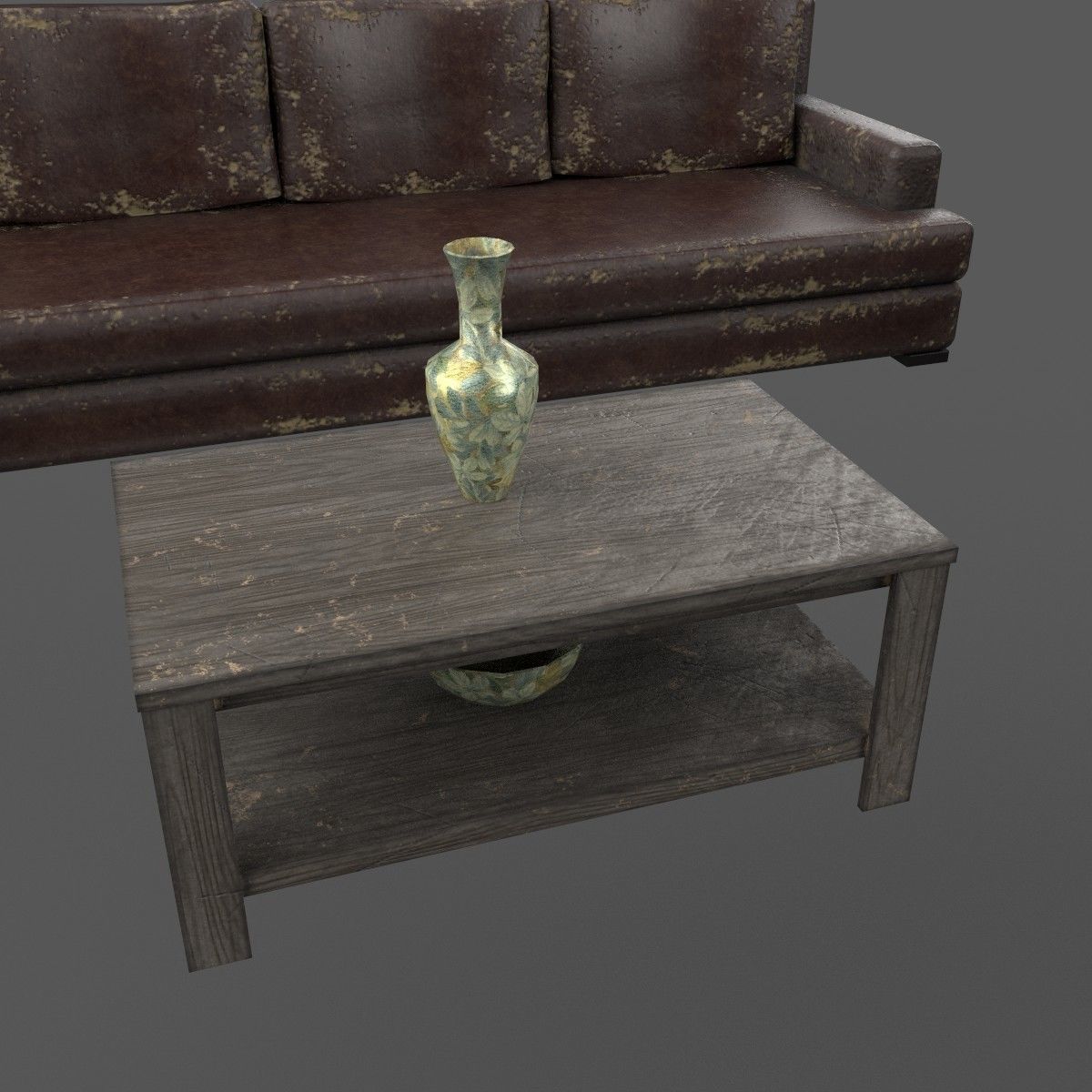 Old sofa and armchairs Low-poly 3D model_3