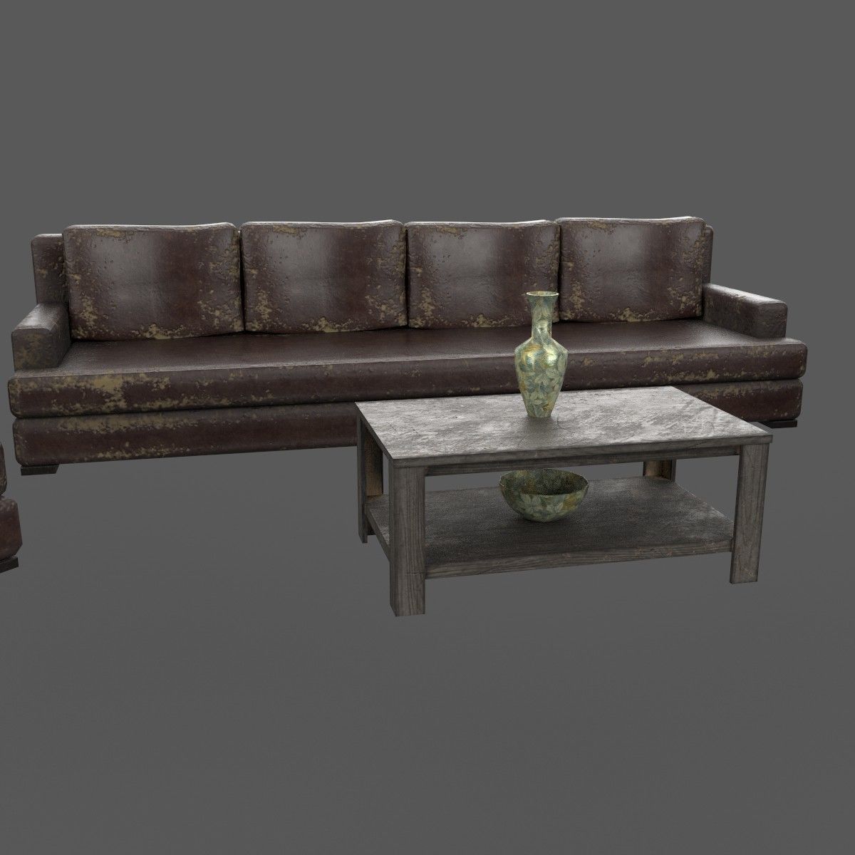 Old sofa and armchairs Low-poly 3D model_2