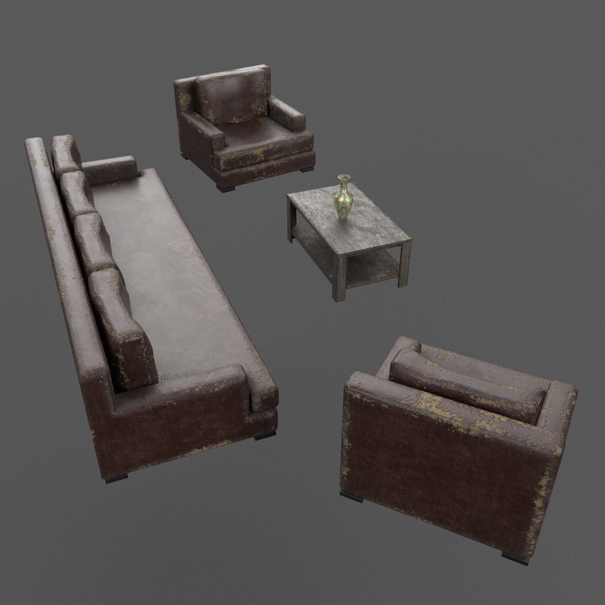 Old sofa and armchairs Low-poly 3D model_8
