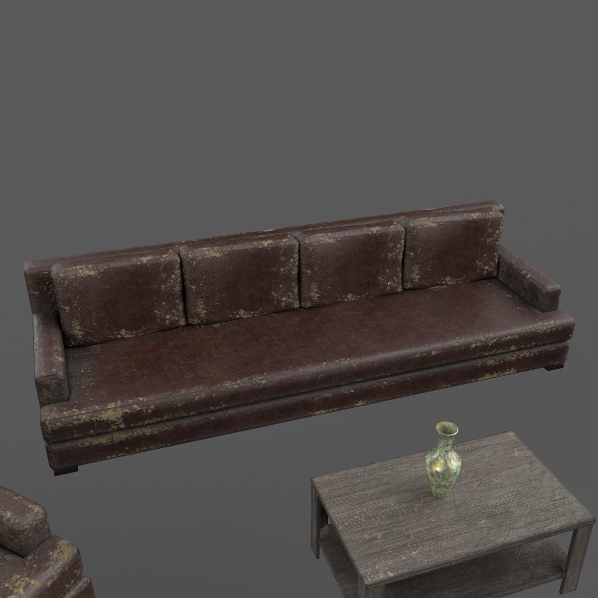 Old sofa and armchairs Low-poly 3D model_7