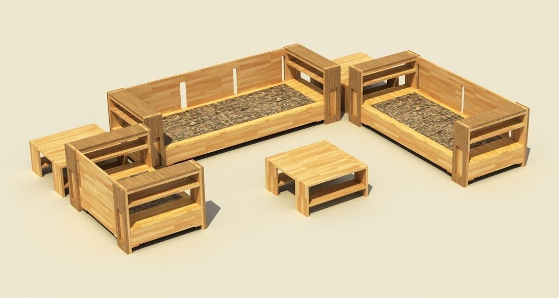 Sofa Suite Low-poly 3D model_2