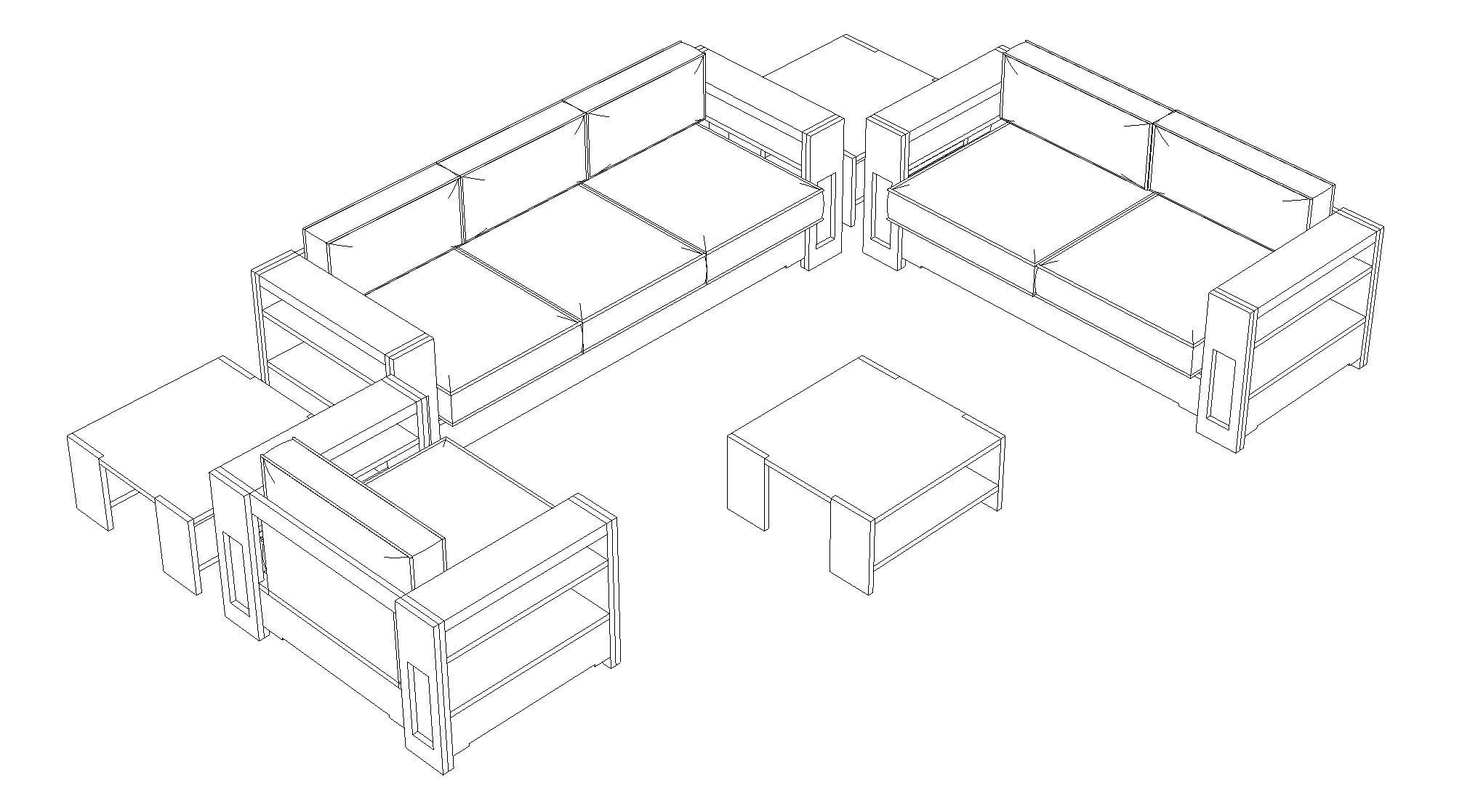 Sofa Suite Low-poly 3D model_4